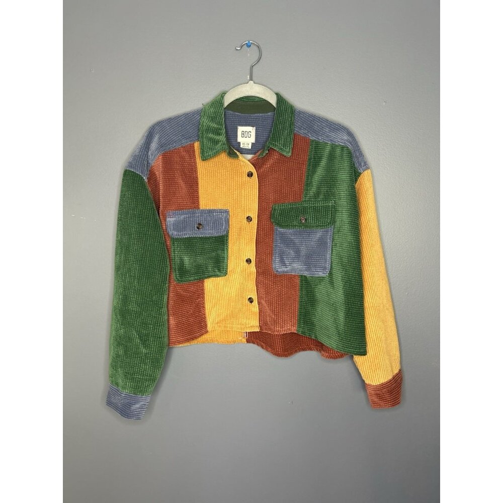 BDG UO Charley Corduroy Colorblock Cropped Top Size XS Boxy Button Oversized - Picture 2 of 14